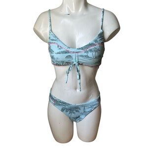NEW The Bikini Lab Womens Two Piece Bikini Set Light Blue Medium Palm Tree